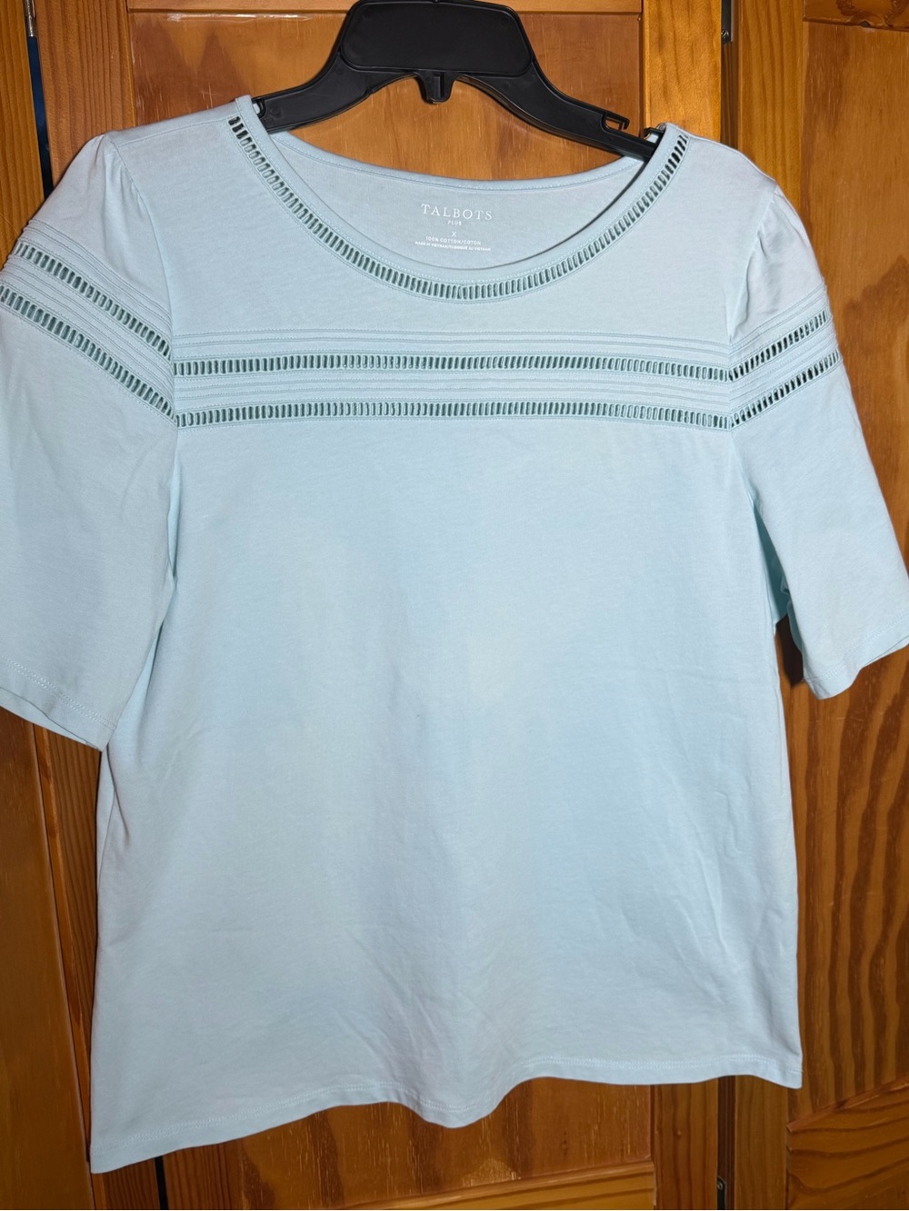Talbots Light Aqua Colored Top Eyelet Trim Cotton Top| Sz X-Plus|Cottagecore